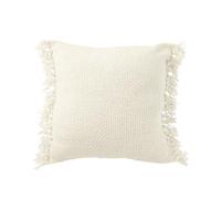 J-Line Coussin tissé + Franges en Viscose/Coton Blanc