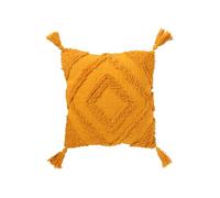 J-Line Coussin touffeté avec Motif + Pompons en Coton Ocre