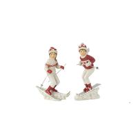 J-Line figurine Fille Et Garçon Ski -- polyrésine - blanc/rouge - 2 pcs