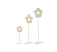J-Line Fleur sur Base - Bois - Blanc - Set de 3