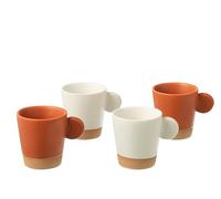 J-Line Lot de 4 tasses à café en céramique orange et blanc