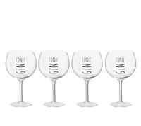 J-Line Lot de 4 verres à gin tonic pour gin, vin, seringue, verres à cocktail avec inscription Gin Tonic pour la prochaine fête, cadeaux pour femmes et hommes, 88 cl