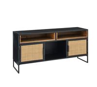 J-Line Meuble TV avec Panneaux en Roseau - métal - Noir/Naturel