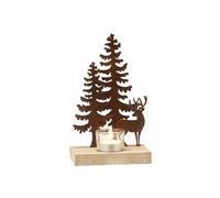 J-Line photophore 1 Piéce - cerf/Sapins - métal/Bois - Brun