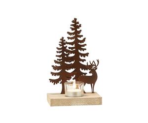 J-Line photophore 1 Piéce - cerf/Sapins - métal/Bois - Brun