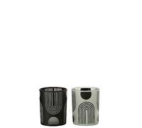 J-Line Photophore Nordique Verre Matt/Noir/Blanc Medium Assortiment De 2