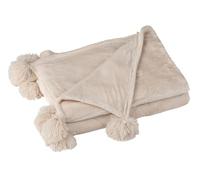 J-line Plaid Pompom - Polyester - Beige Clair - 170 x 130 cm