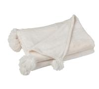 J-line Plaid Pompom - Polyester - crème - 170 x 130 cm