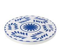 J-Line Plateau Tournant Motif Floral Bois De Manguier Bleu/Blanc