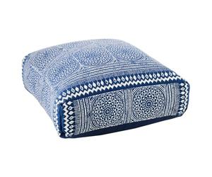 J-Line Pouf Mosaïque - Coton - Bleu/Blanc