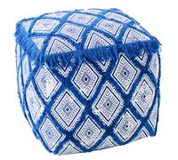 J-Line Pouf Motif Oriental - Coton - Bleu/Blanc