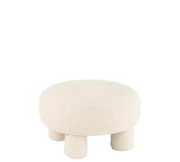 J-Line Pouf Rond Teddy Pieds Bouclé - Textile - Blanc