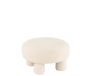J-Line Pouf Rond Teddy Pieds Bouclé - Textile - Blanc