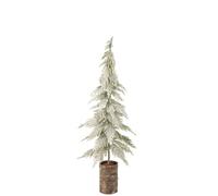 J-Line Sapin de NoÃƒ«l enneigÃƒ© avec Socle en Bois - polyÃƒ©thylÃƒ¨ne - Blanc/Naturel - Medium