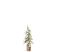 J-Line Sapin de NoÃƒ«l enneigÃƒ© avec Socle en Bois - polyÃƒ©thylÃƒ¨ne - Blanc/Naturel - Small