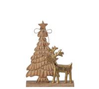 J-Line Sapin de NoÃƒ«l et Renne - Bois de manguier - Naturel/dorÃƒ©