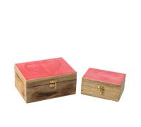 J-Line Set 2 Boite Coeur Bois De Manguier Rose