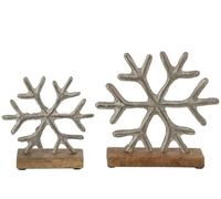 J-Line Set de 2 Flocons de Neige sur Base - Aluminium - Blanc cassÃƒ©/Naturel