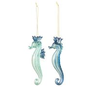 J-line Suspension Hippocampe - Verre - Turquoise/Bleu foncé - Assortiment de 2