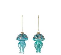 J-line Suspension méduse - Verre - Turquoise/Bleu foncé - Assortiment de 2
