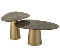 J-Line Table d'appoint Effet Marbre - Acier - Bronze/Taupe - Set de 2