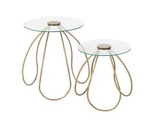 J-line Table Rond - métal/Verre - Or - Set de 2