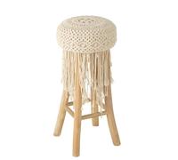 J-Line Tabouret frange en bois/macramé blanc