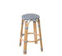 J-Line Tabouret Geo - Roseau/rotin/Bambou - Blanc/Bleu - Large - 2 pièces