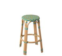 J-Line Tabouret Geo - Roseau/rotin/Bambou - Jaune/Bleu Azur - Large - 2 pièces