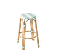 J-Line Tabouret Ligné - Roseau/rotin/Bambou - Bleu Clair/Blanc - Large - 2 pièces