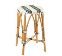 J-Line Tabouret Rotin Noir/Blanc Large