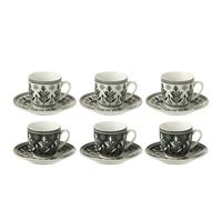 J-Line tasse + sous-Tasse Feuilles - céamique - noir/blanc - boîte de 6
