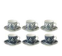 J-Line tasse + sous-tasse Feuilles - céramique - bleu foncé - boîte de 6
