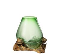 J-Line Vase sur Pied Gamal Bois/Verre Recyclé Naturel/Vert Large