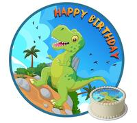 J&M DECO Decoration Gateau Anniversaire - Decoration Gateau Fondant - Décoration Coméstible Dino Motif - Cake Topper Rond 20 cm - Décoration avec Papier Comestible - Deco Anniversaire Gateau