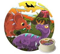 J&M DECO Decoration Gateau Anniversaire - Decoration Gateau Fondant - Décoration Coméstible Dino Motif - Cake Topper Rond 20 cm - Décoration avec Papier Comestible - Deco Anniversaire Gateau