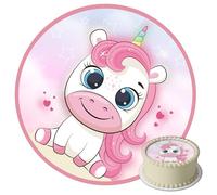 J&M DECO Decoration Gateau Anniversaire - Decoration Gateau Fondant - Décoration Coméstible Licorne - Cake Topper Rond 20 cm - Décoration avec Papier Comestible - Deco Anniversaire Gateau