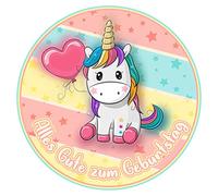 J&M DECO Decoration Gateau Anniversaire - Decoration Gateau Fondant - Décoration Coméstible Licorne - Cake Topper Rond 20 cm - Décoration avec Papier Comestible - Deco Anniversaire Gateau