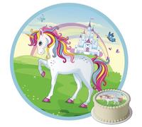J&M DECO Decoration Gateau Anniversaire - Decoration Gateau Fondant - Décoration Coméstible Licorne - Cake Topper Rond 20 cm - Décoration avec Papier Comestible - Deco Anniversaire Gateau