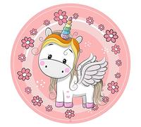 J&M DECO Decoration Gateau Anniversaire - Decoration Gateau Fondant - Décoration Coméstible Licorne - Cake Topper Rond 20 cm - Décoration avec Papier Comestible - Deco Anniversaire Gateau