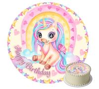 J&M DECO Decoration Gateau Anniversaire - Decoration Gateau Fondant - Décoration Coméstible Licorne Motif - Cake Topper Rond 20 cm - Décoration avec Papier Comestible - Deco Anniversaire Gateau