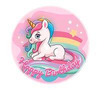 J&M DECO Decoration Gateau Anniversaire - Decoration Gateau Fondant - Décoration Coméstible Licorne Motif - Cake Topper Rond 20 cm - Décoration avec Papier Comestible - Deco Anniversaire Gateau