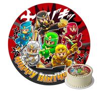 J&M DECO Décoration Gâteau Ninja - Décoration gâteau crème - Les Pétales pour Gâteau - Décorations Comestibles Rond 20 cm - Décoration Papier Comestible - Décoration Gâteau Anniversaire