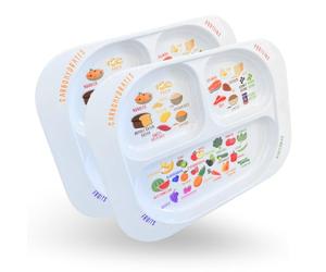 j&m Lot de 2 assiettes d'apprentissage sain, contrôle des portions divisées avec sections pour apprendre la nutrition, groupes alimentaires et tailles des portions, passe au lave-vaisselle