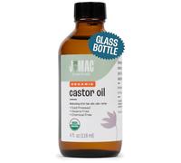 J MAC BOTANICALS Huile de castor organique pressée à froid (bouteille en verre, 4 oz, pas de goutte), huile de castor pure sans hexane, huile de castor pour visage, peau, huile de castor pour cils à