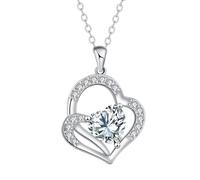 J.MOULING Collier pour femme en argent sterling 925 avec pendentif cœur en zircone - Cadeau pour femme, mère, petite amie, maman, Zircone cubique