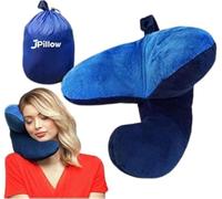 J Pillow, Oreiller de Voyage - Support pour la tête, Le Coup et Le Menton - Gagnant du Prix Invention Britannique de l'année (Bleu Marine)