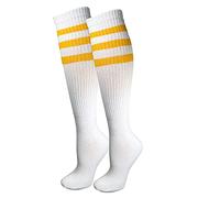 J-Socks Chaussettes de skate athlétiques de qualité supérieure pour adulte, Blanc avec rayures jaunes et dorées, L