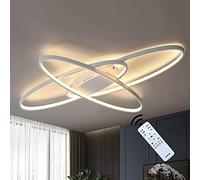 J.SUNUN Plafonnier LED salon lustre moderne ovale blanc éclairage de plafond decoration dimmable 3000-6000K avec télécommande luminaire pour salon chambre cuisine salle à manger bureau 80×54×8CM 50W