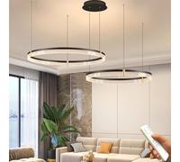 J.SUNUN suspension led moderne dimmable Noir,Lustre Pendante LED DIY Anneau,Éclairage Suspendu LED,Lampe Suspendue Plafond Ronde Pour Salon chambre Restaurant Cuisine Salle De Billard(60+80CM)
